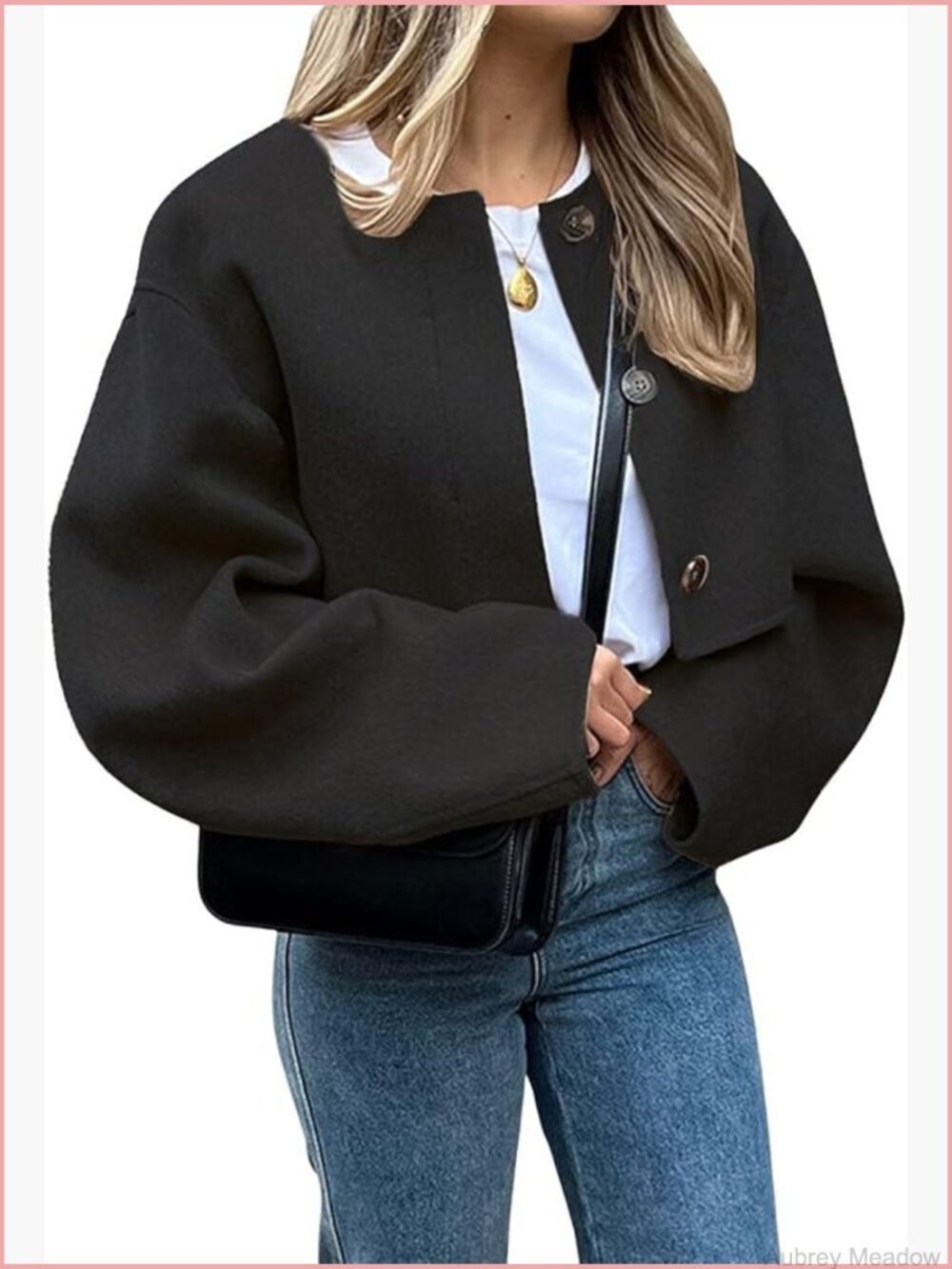 Cropped Wool Blend Pea Coat Short Jacket Button Down Long Sleeve Blazer Crop